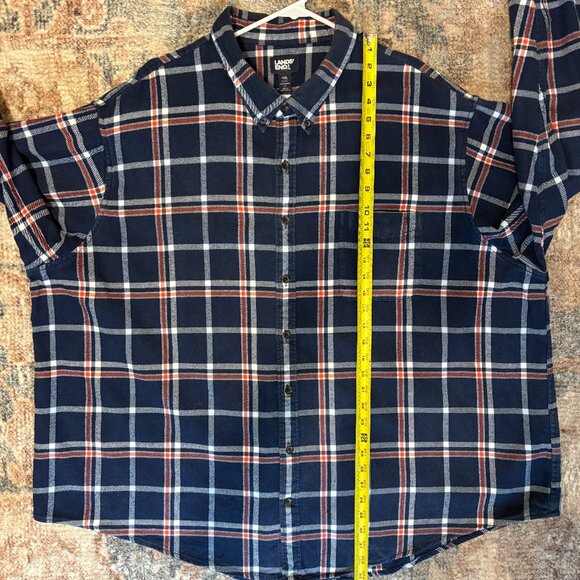 Lands' End Men's L/S Navy Blue Plaid Flagship Flannel Button-Down Shirt Top 4XL - Picture 8 of 9